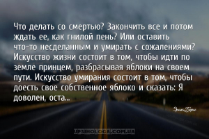 Что делать со смертью? Закончить все и потом ждать ее, как гнилой пень? Или...