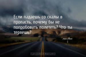 Если падаешь со скалы в пропасть, почему бы не попробовать полететь? Что ты...