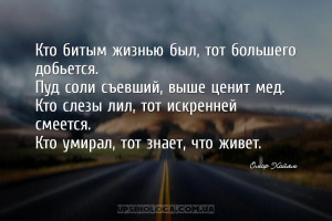 Кто битым жизнью был, тот большего добьется.
Пуд соли съевший, выше ценит ...